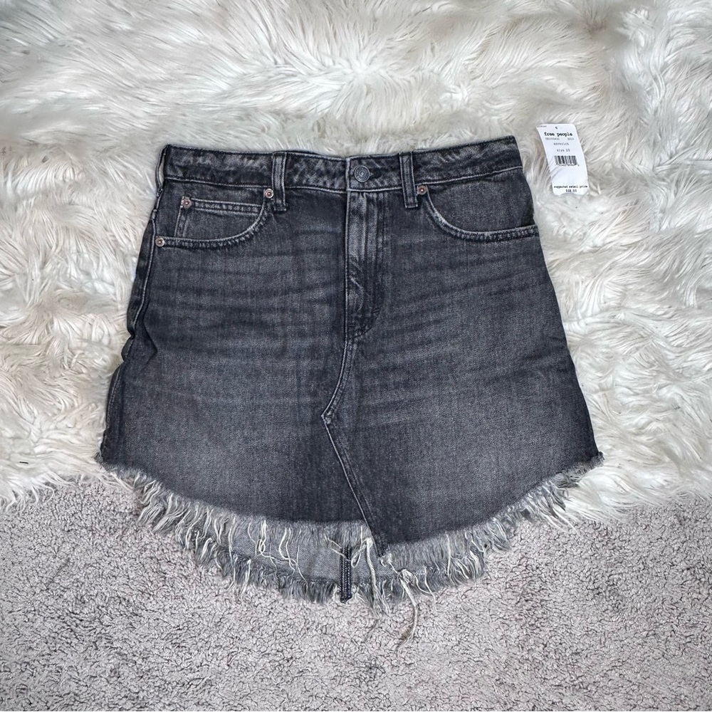 Nwt We The Free Charcoal frayed hem black Jean Skirt